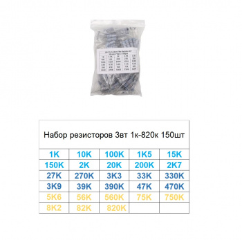Набор резисторов 3вт 1к-820к 150шт